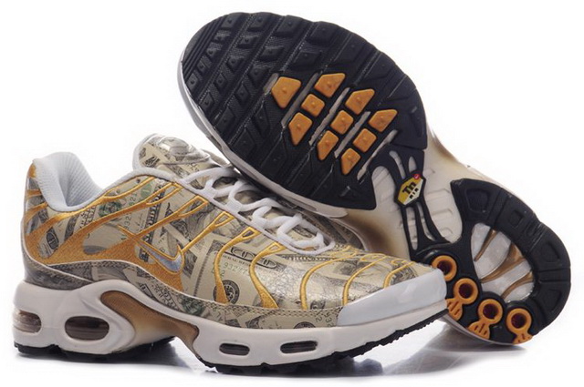 Mens Nike Air Max TN Dollars Gold Black - Click Image to Close